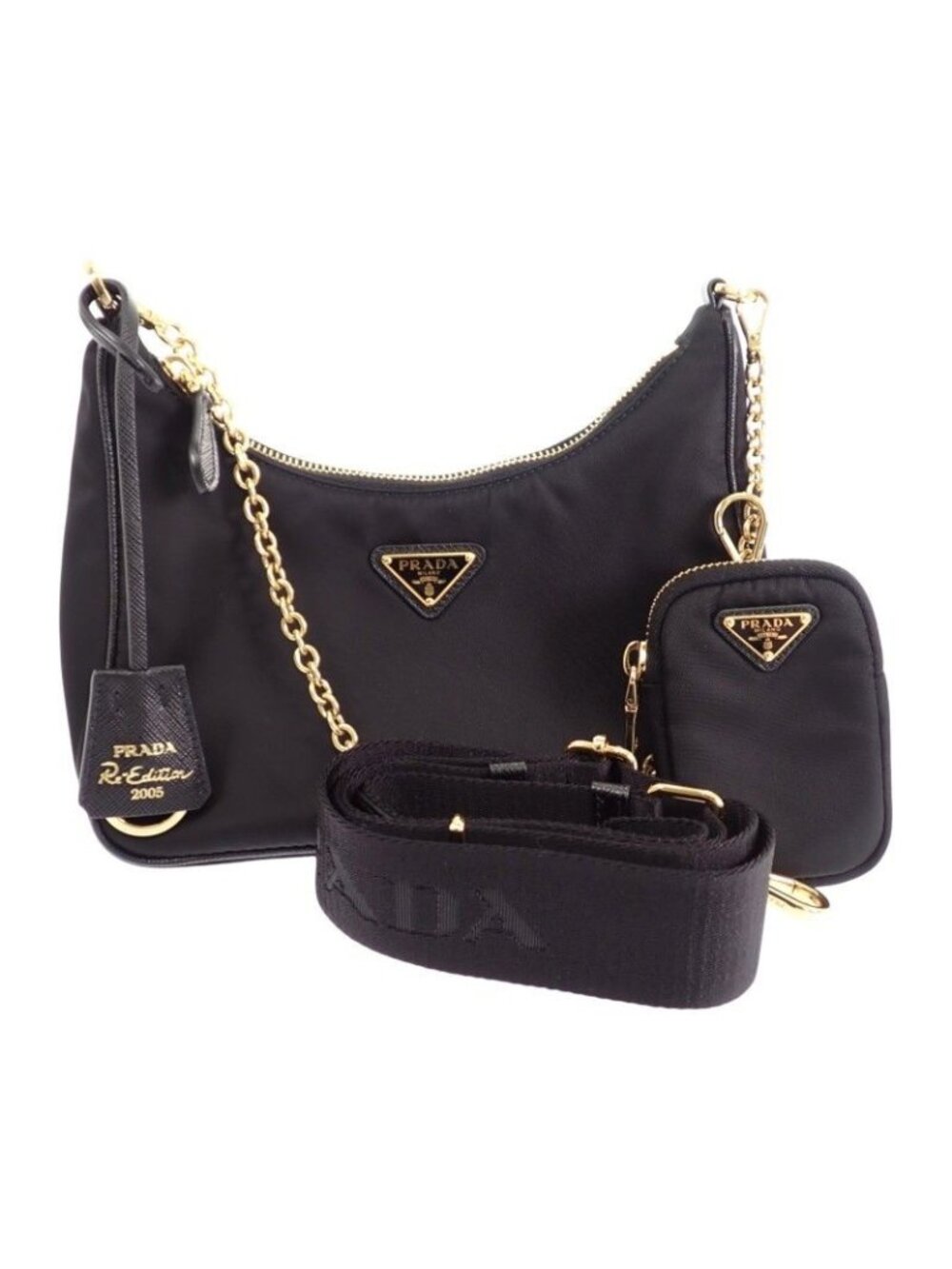 Prada Re-Nylon Bag 2-Way Bag Nylon Black Gold